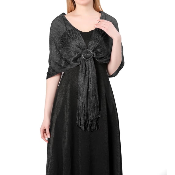 UJNDER Elegant Women's Fashion Solid Color Buckle Shiny Metal Shawl Scarf for Versatile Outfits Black