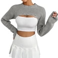thumbnail image 1 of UJNDER European Pullover Knit Blouse for Women Design Super Short Style Half Top Grey M, 1 of 6