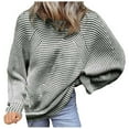thumbnail image 1 of UJNDER Fall Winter Sweaters for Women Knit Striped Batwing Pullover Oversized Long Sleeve Green S, 1 of 5