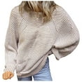 thumbnail image 1 of UJNDER Fall Winter Sweaters for Women Knit Striped Batwing Pullover Oversized Long Sleeve Khaki L, 1 of 5