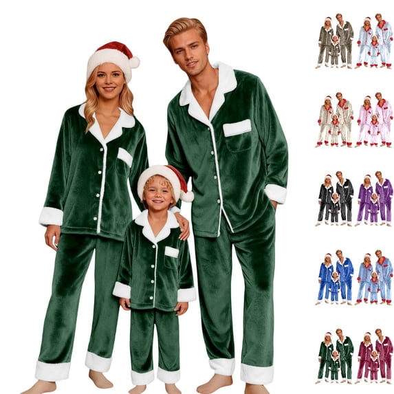UJNDER Family Christmas Pajamas Matching Sets Fleece Long Sleeve Cozy Holiday Festive Nightwear Outfit for Kids,01_Green,13-14 Years