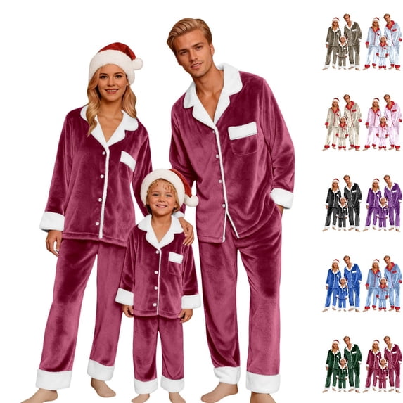 UJNDER Family Christmas Pajamas Matching Sets Fleece Long Sleeve Cozy Holiday Festive Nightwear Outfit for Mom,01_Wine,XXL