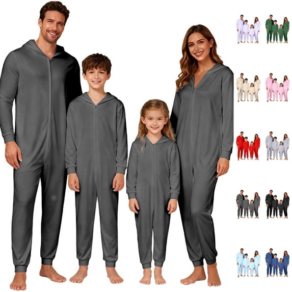UJNDER Family Christmas Pajamas Matching Sets Hooded Zip Up for Family Cozy Loungewear Holiday Outfit for Dad,Dark Gray,L