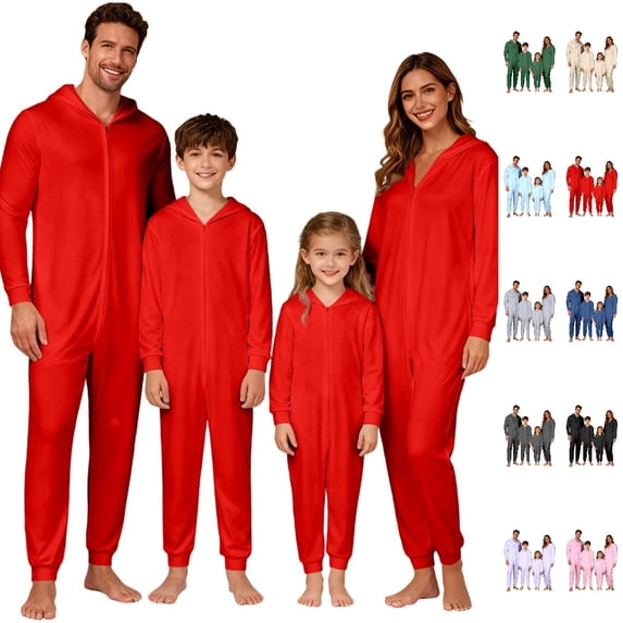 UJNDER Family Christmas Pajamas Matching Sets Hooded Zip Up for Family Cozy Loungewear Holiday Outfit for Kids,Red,2-3 Years