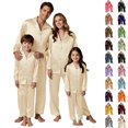 thumbnail image 1 of UJNDER Family Christmas Pajamas Matching Sets Long Sleeve Satin Sleepwear Pure Color Two Piece Loungewear Holiday Outfit for Dad,01_Beige,XXL, 1 of 6