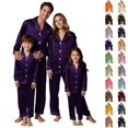 thumbnail image 1 of UJNDER Family Christmas Pajamas Matching Sets Long Sleeve Satin Sleepwear Pure Color Two Piece Loungewear Holiday Outfit for Mom,01_Purple,S, 1 of 7