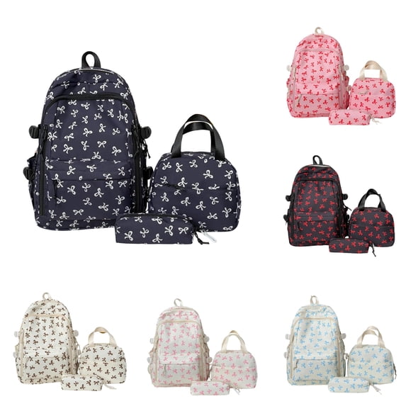 UJNDER Fashion Lightweight Bow Print Backpack 3 Piece Set for Daily Travel School and Casual Use Versatile Stylish Daypack,Navy,Mid