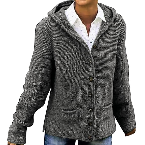 UJNDER Fashion Loose Large Size Sweater for Women Solid Color Hood Long Sleeve Tops Grey M