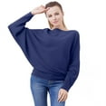 thumbnail image 1 of UJNDER Fashion Off The Shoulder Bat Sleeve Long Sleeve Pullover Sweater for Women Blue One Size, 1 of 5