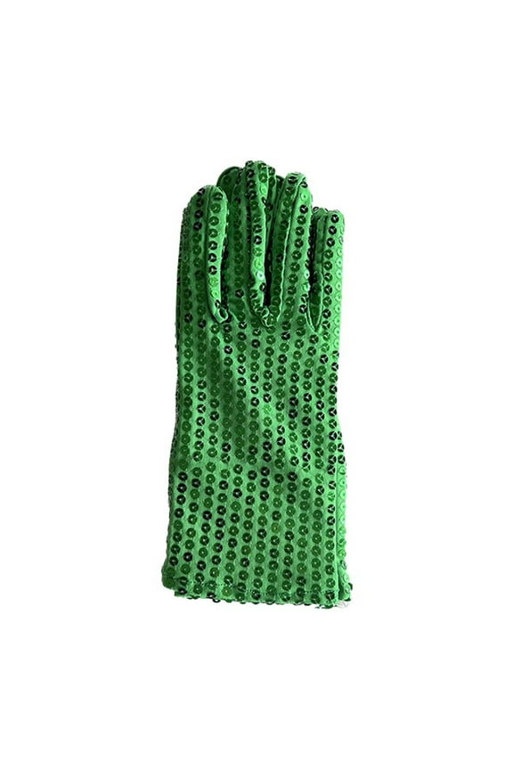 Fashion Sequin Glove Bling Performance Gloves for 80s or 90s Dress Up and Rave Party Green