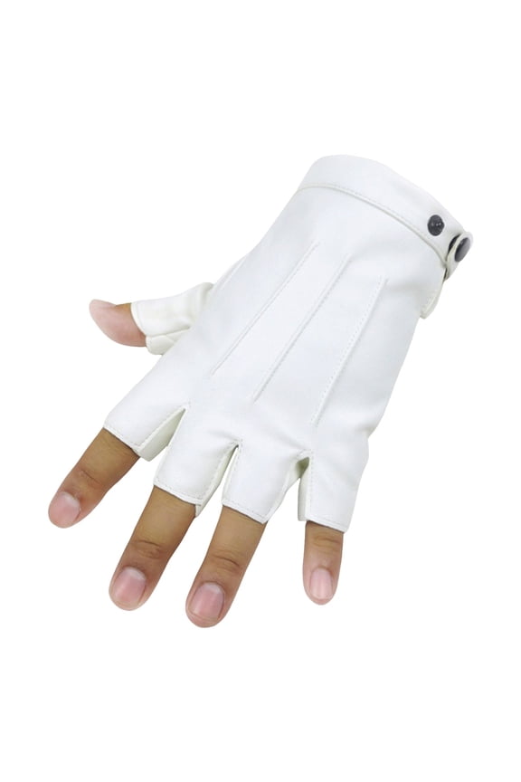 Fingerless Driving Gloves PU Leather Outdoor Sport Halloween Half Finger Glove for Men Women Teens Fingerless Gloves White