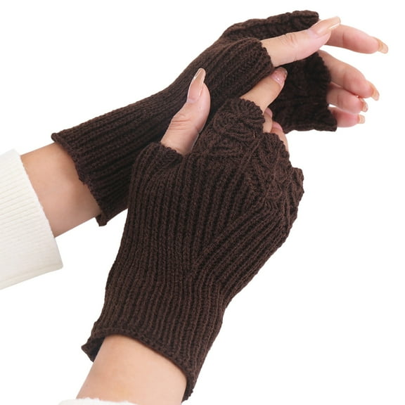 UJNDER Fingerless Gloves for Women Half Finger Winter Stretchy Knit Fingerless Mittens Unisex for Comfortable Wear Coffee One Size