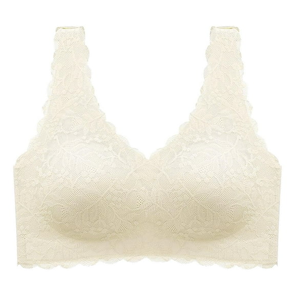 UJNDER Front Side Buckle Lace Edge No Steel Ring Seamless Gathering Adjustment Yoga Sleep Large Bra Bras for Women Everyday Wear Bras White L