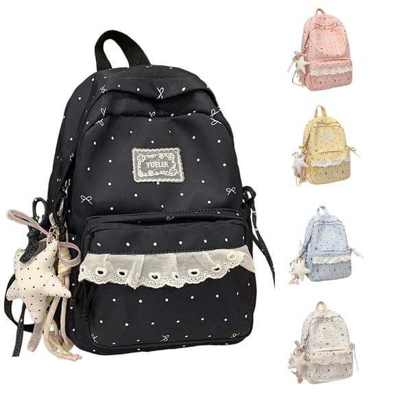 UJNDER Full Coverage Lace Print Backpack for Students Versatile Casual Daypack for Travel Commuting and School Bookbag Use Backpack for School,04_Black,Mid