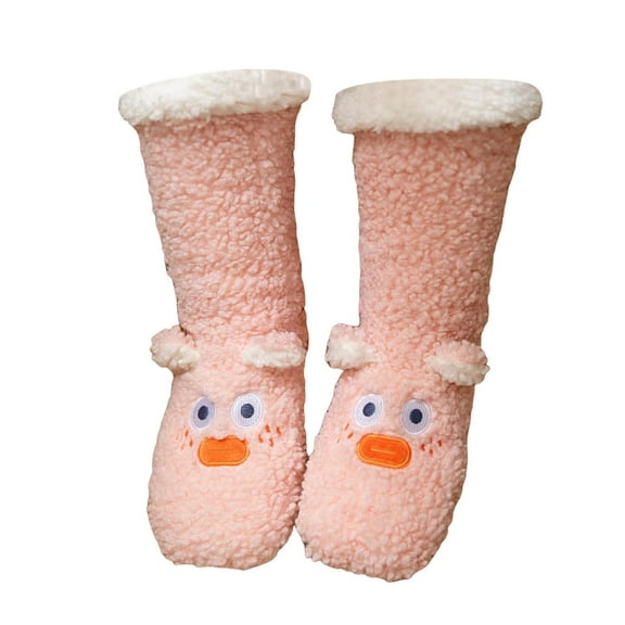 UJNDER Fuzzy Slipper Socks For Men Women Winter Warm Microfiber Soft Home Sleeping Floor Socks Pink