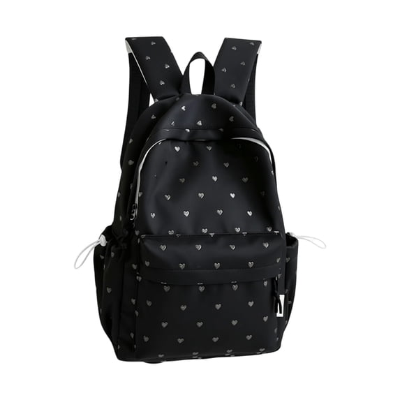 UJNDER Girl School Backpack Student Heart Print Large Capacity Backpack, Summer Travel Style for Campus and Daily Commute Book Bag for Girls Black,One Size