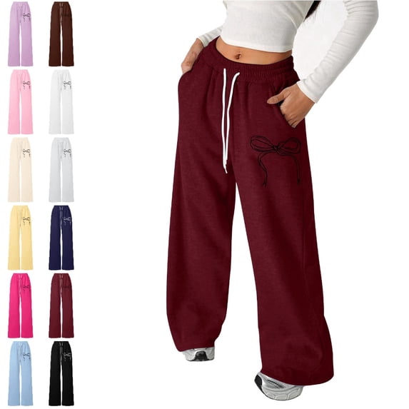 UJNDER Girl's Bow Drawstring Lightweight Straight Leg Athletic Casual Pants for Playful Comfort Cute Sweatpants,06_,8-9 Years