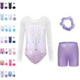 thumbnail image 1 of UJNDER Girl's Long Sleeve Dance Gymnastics Leotard with Rhinestone Glitter Print Pants and Headband Outfits for Girls,05_Purple,5-6 Years, 1 of 9