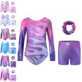 thumbnail image 1 of UJNDER Girl's Long Sleeve Gymnastics Dance Leotard with Gradient Print for Stage Performance and Training Girls Dance Outfit,02_Purple,6-7 Years, 1 of 9