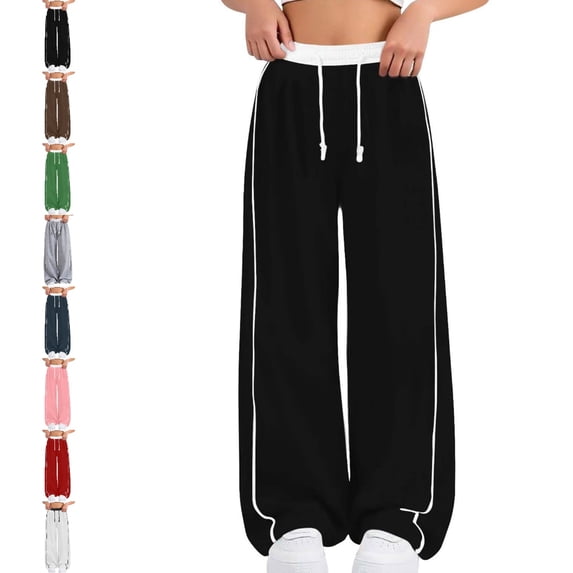 UJNDER Girl's Loose Straight Activewear Pants for Daily Comfort and Style Wide Leg Sweatpants,Black,6-7 Years