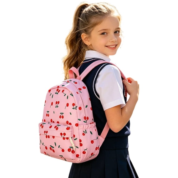 UJNDER Girl school backpack Large Capacity Cherry Print Cartoon Leisure for Boys Girls School Travel Everyday Use kids bookbag 02_Pink,One Size