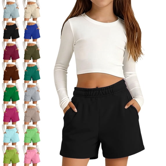 UJNDER Girls Athletic Shorts Casual Loose Fit Breathable Playwear Comfortable Elastic Waistband for Sports Outdoor Activities Sweat Shorts Black,6-7 Years