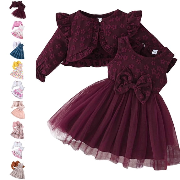UJNDER Girls Autumn Outfit Set Dress with Cape Top and Mesh Skirt for Baby Toddler Casual Fall Wear 6M-3Y Baby Girl Fall Outfits,,18-24 Months