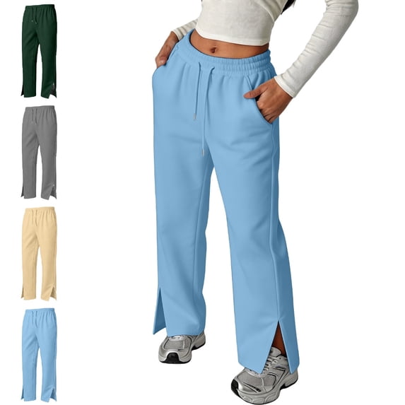 UJNDER Girls and Boys Elastic Waist Loose Fit Casual Sweatpants with Side Split Long Trousers Comfortable Everyday Pants Kids Pants,Sky Blue,9-10 Years