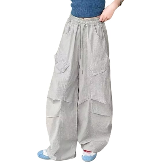 UJNDER Girls Casual High Waisted Loose Fit with Pockets Kid Cargo Casual Streetwear for Kids Cargo Pants Girls Cargo Pants,Grey,13-14 Years