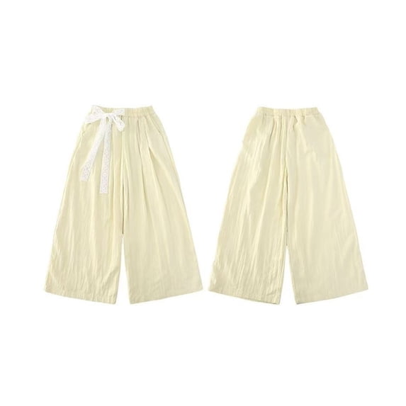UJNDER Girls Casual Soft Ice Silk Lightweight Breathable Loose Flowy Girls Wide Leg Pants,Yellow,5-6 Years