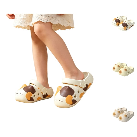 UJNDER Girls Clogs Girls Cute Cat Paw Non- Thick Sole Indoor Outdoor Summer Slide Slippers for Kids,Multicolour,9-9.5 Years