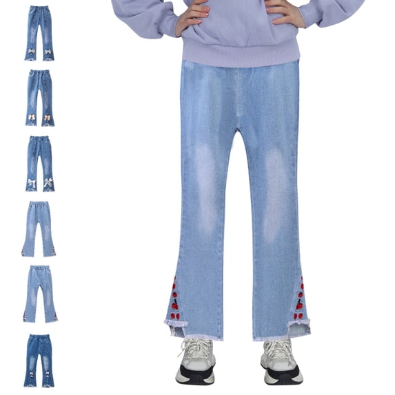 UJNDER Girls Elastic Waist Denim Wide Leg Trousers Toddler Casual Jeans Loose Fit Comfort Style Girls Wide Leg Pants,Blue,5-6 Years
