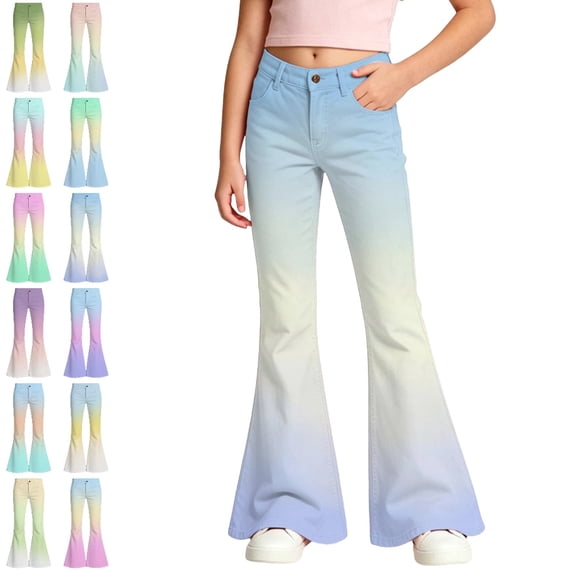 UJNDER Girls Flared Leggings with Fade Casual Long for Kids Stretchy Comfortable Bottom Wear Pants Girls Pants,Light Blue,11-12 Years