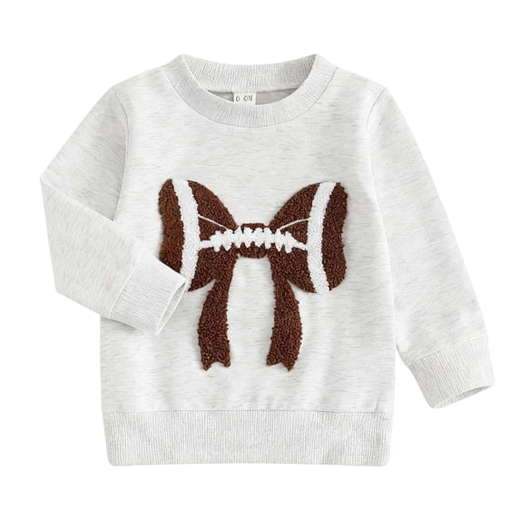 UJNDER Girls Football Embroidery Long Sleeve Crewneck Pullover Sweatshirt With Bow Detail Loose Fit Casual Top For Autumn 6M-4Y Toddler Sweatshirt,Grey,3-4 Years