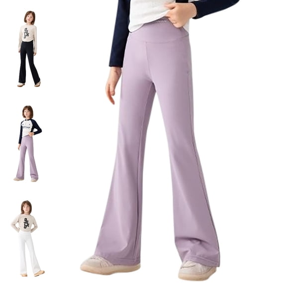 UJNDER Girls High Waist Shark Fit Flared Leggings Soft Full Length Comfy Pants for Cute Everyday Look Flared Leggings,Purple,5-6 Years