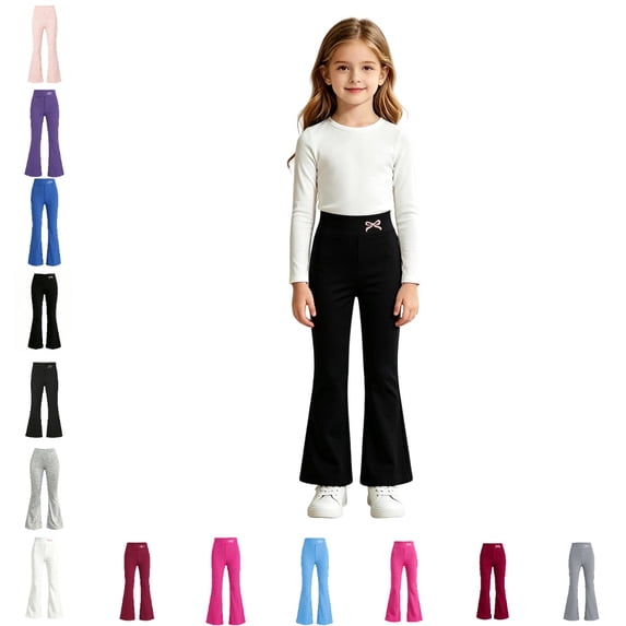UJNDER Girls High Waist Yoga Flared Trousers Lightweight Knit Casual Everyday Comfort Fit Girls Pants,01_Black,4-5 Years