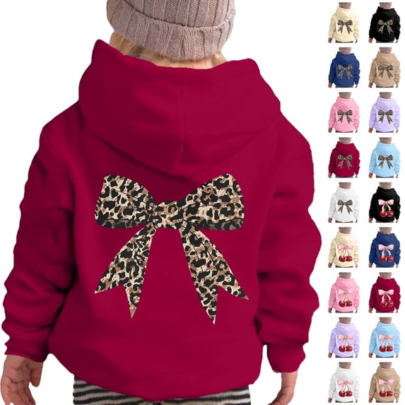 UJNDER Girls Hoodie Long Sleeve Soft Sweatshirt with Leopard Print and Bow Cute Pullover Top Clothes for Girls and Boys Toddler Tops,01_Red,3-4 Years