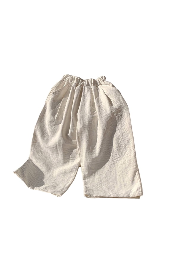 Girls Pants Summer Childrens Solid Color Loose Casual Wide Leg Sportswear Long Comfortable White 90