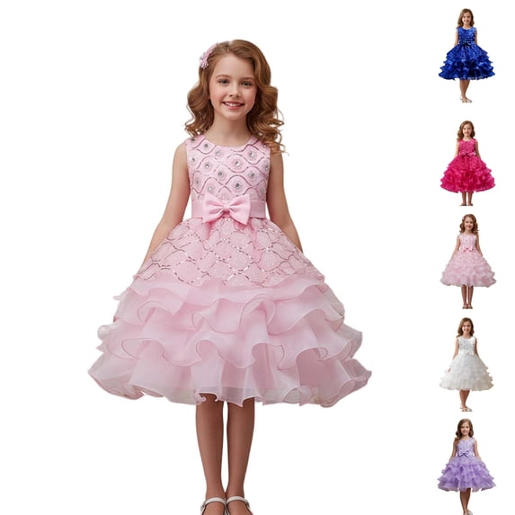 UJNDER Girls Party Dress with Glimmering Details and Tutu Skirt for Stage Performances Age 3-15 Years Midi Dress Pink,10-11 Years