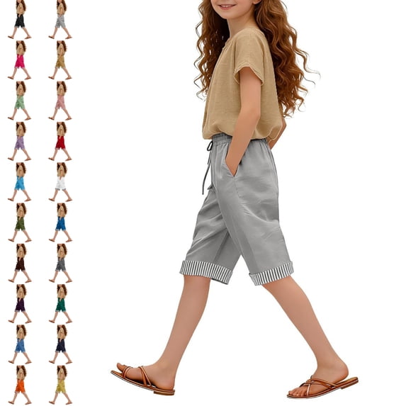 UJNDER Girls Shorts Summer High Waist Wide Leg Cropped Pants with Pockets Casual Comfortable like Design for Girls Wide Leg Pants Grey_001,7-8 Years