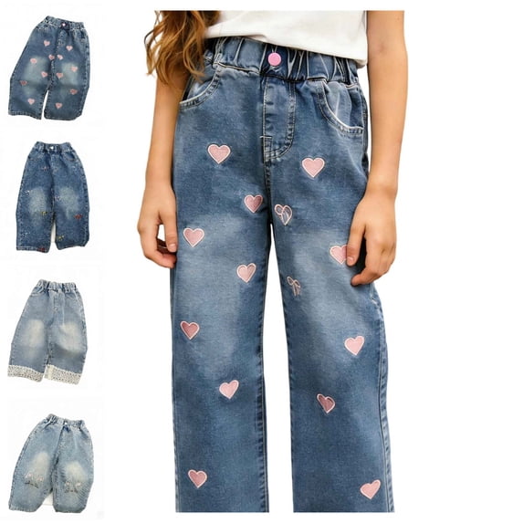 UJNDER Girls Straight Leg Denim Jeans Classic Casual Trousers with Comfort Stretch for Everyday Play and School Activities Girls Pants,Grey1,3-4 Years