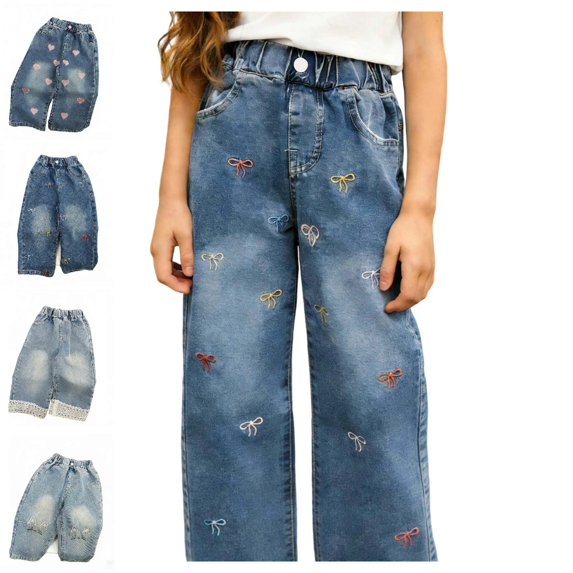 UJNDER Girls Straight Leg Denim Jeans Classic Casual Trousers with Comfort Stretch for Everyday Play and School Activities Girls Pants,Grey2,4-5 Years