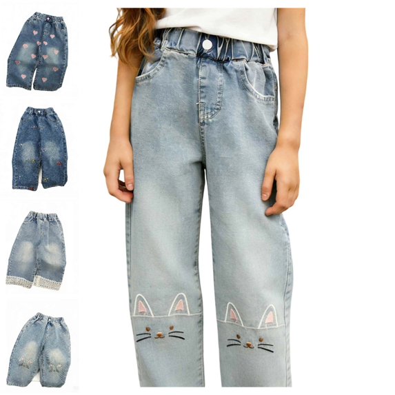 UJNDER Girls Straight Leg Denim Jeans Classic Casual Trousers with Comfort Stretch for Everyday Play and School Activities Girls Pants,Grey4,2-3 Years