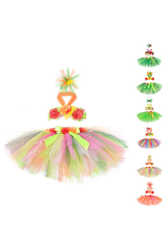 Girls Summer Dress Tropical Luau Party Dress with Skirt for Beach Bonfire Dance Performance and Theme Celebration Age 0-6 Years Floral Midi Dress Multicolour2,2-3 Years