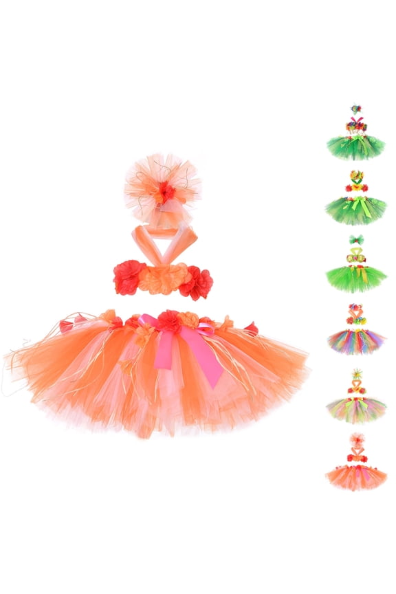 Girls Summer Dress Tropical Luau Party Dress with Skirt for Beach Bonfire Dance Performance and Theme Celebration Age 0-6 Years Floral Midi Dress Orange,0-1 Years