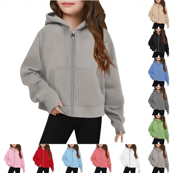UJNDER Girls Zip Up Hoodie Teen Hooded Sweatshirt Fleece Jacket Kids Fall Fashion Outfits for Winter Warm Juniors Tops,Grey,13-14 Years