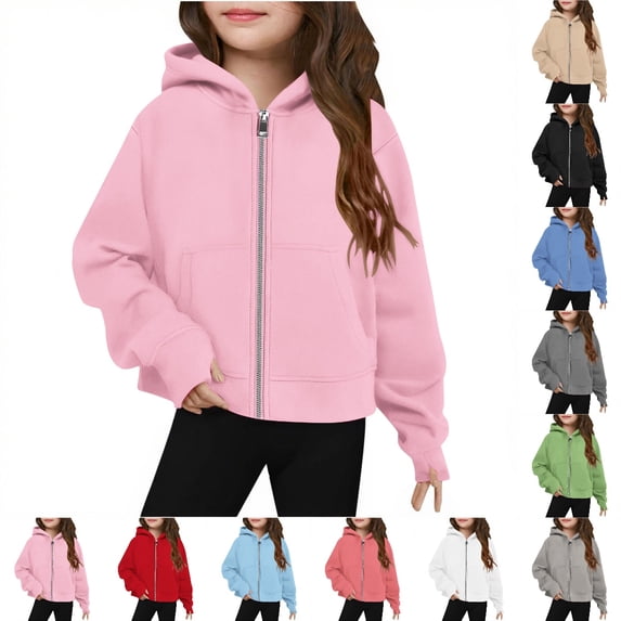UJNDER Girls Zip Up Hoodie Teen Hooded Sweatshirt Fleece Jacket Kids Fall Fashion Outfits for Winter Warm Juniors Tops,Pink,5-6 Years