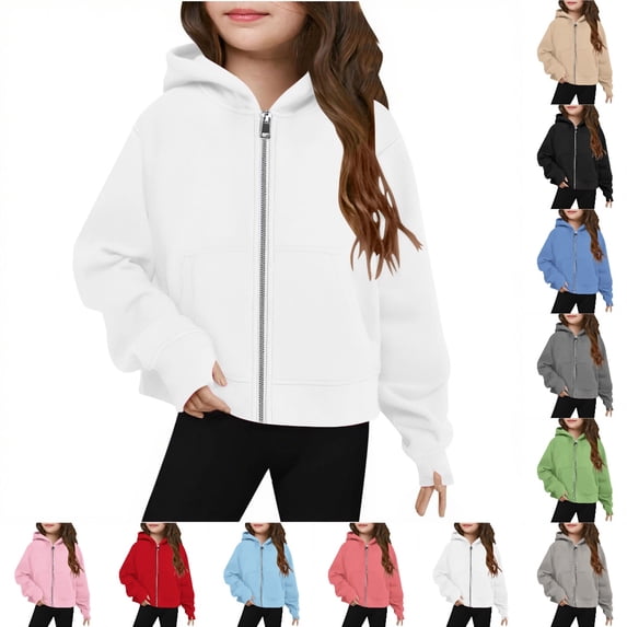 UJNDER Girls Zip Up Hoodie Teen Hooded Sweatshirt Fleece Jacket Kids Fall Fashion Outfits for Winter Warm Juniors Tops,White,11-12 Years