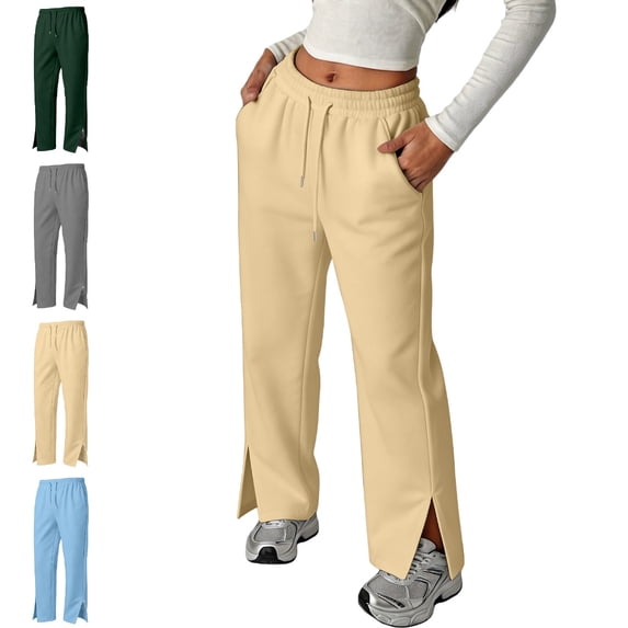 UJNDER Girls and Boys Elastic Waist Loose Fit Casual Sweatpants with Side Split Long Trousers Comfortable Everyday Pants Kids Pants,Khaki,11-12 Years