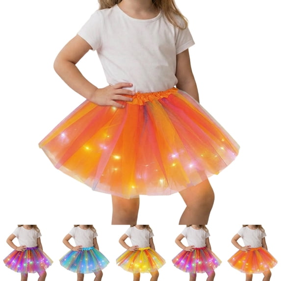 UJNDER Glitter Skirt Girls Glitter Skirt with Lights Layered Tutu for Party Dress Up Skirts for Girls Orange,One Size